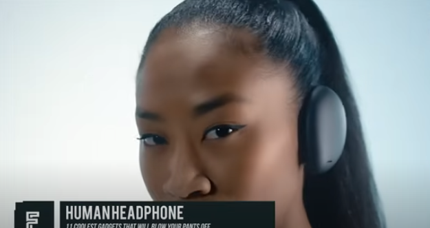 Human headphones with earbuds.