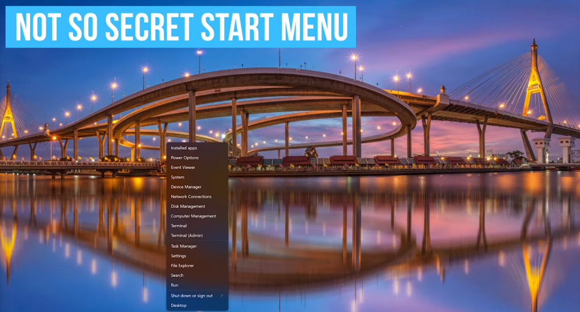 Start menu with shortcuts